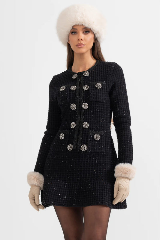 Long Sleeve Knee-Length Knitted Dress | Black