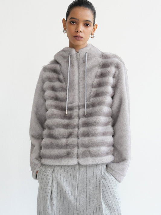 Faux Fur Hooded Jacket, Grey