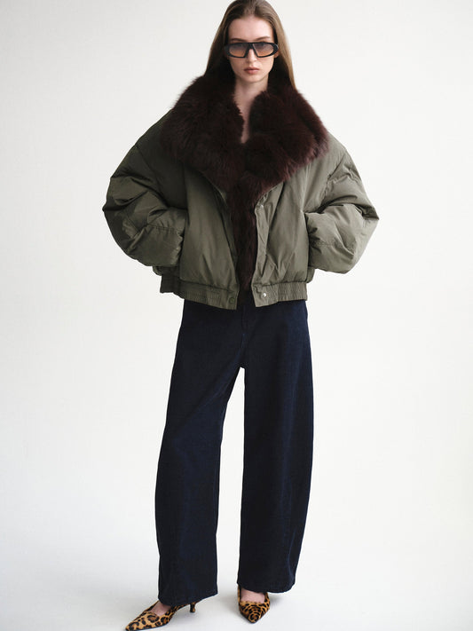 Fur Collar Down Jacket, Khaki