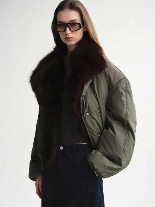 Fur Collar Down Jacket, Khaki