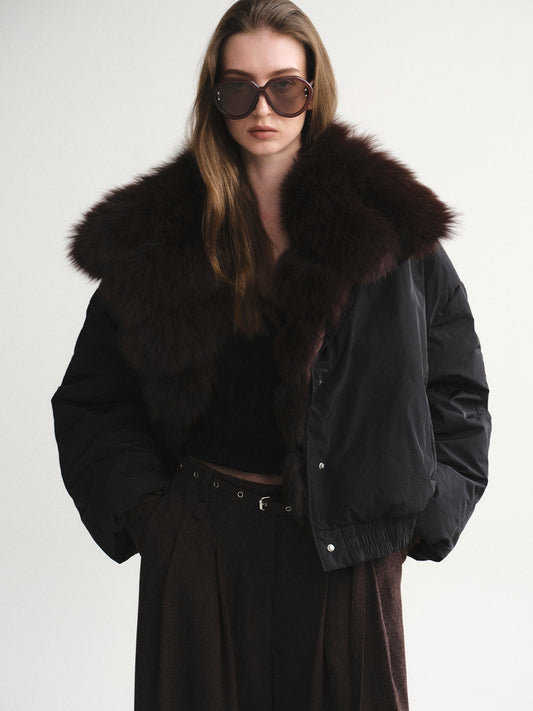 Fur Collar Down Jacket, Black