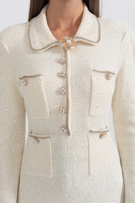 Knit textured dress - White