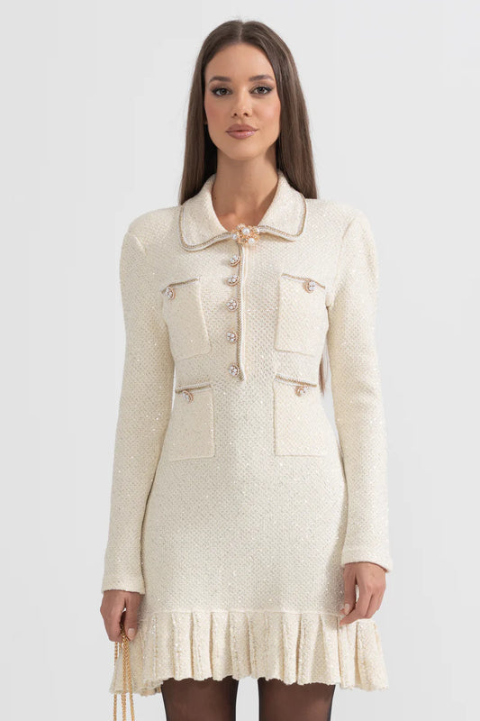 Knit textured dress - White